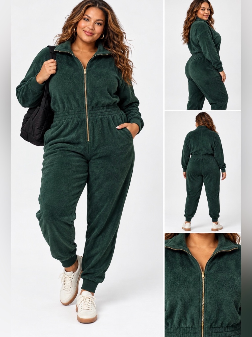 Fabletics Cozy Cord Zip Jumpsuit NWT Everpine Green Plus Size 2X